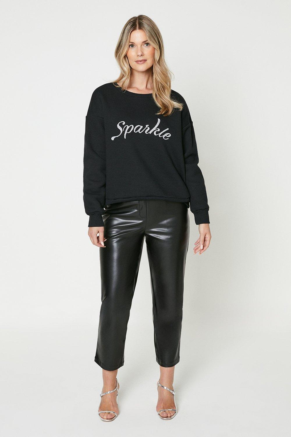 Women’s Sparkle Glitter Puff Sleeve Sweatshirt - black - L
