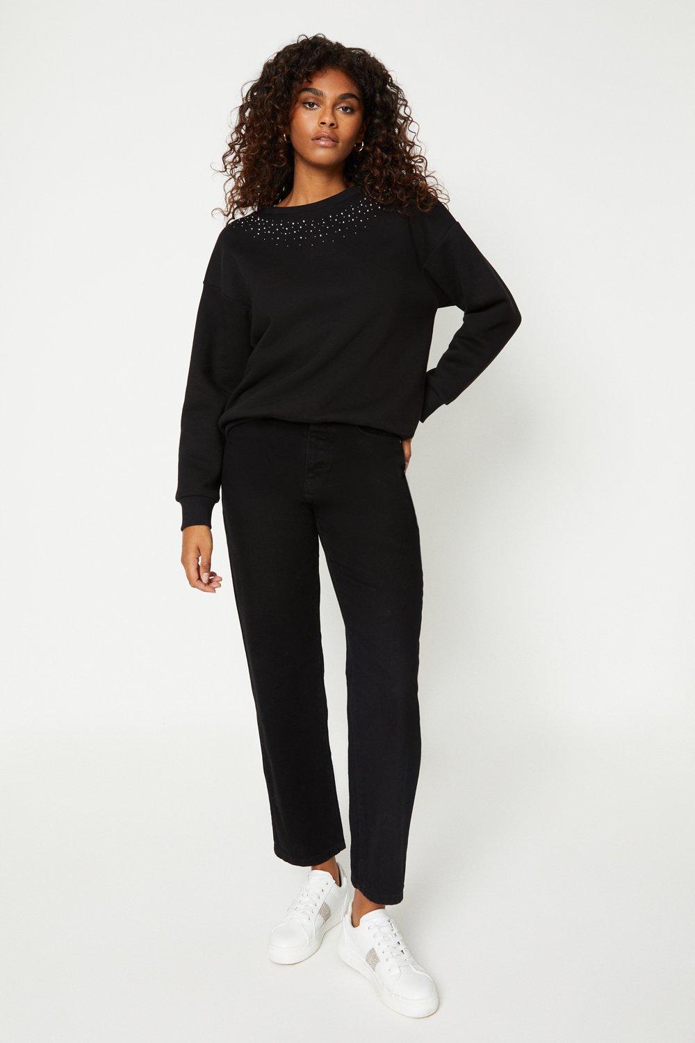 Women's Hotfix Embellished Sweatshirt - black - S