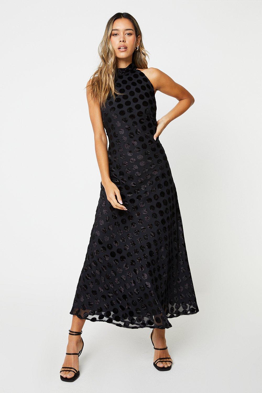 Dresses Velvet Spot Devore Halter Neck Midi Dress Dorothy Perkins