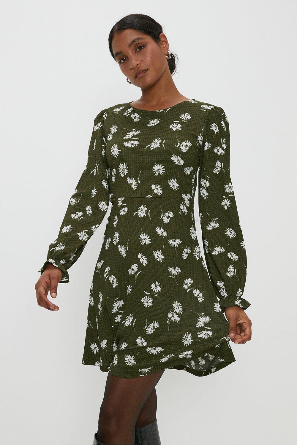 Women's Khaki Floral Mini Dress - 10