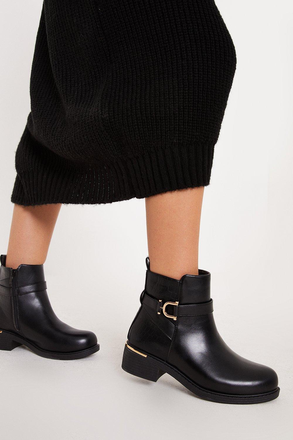 Black ankle boots gold cheap buckle