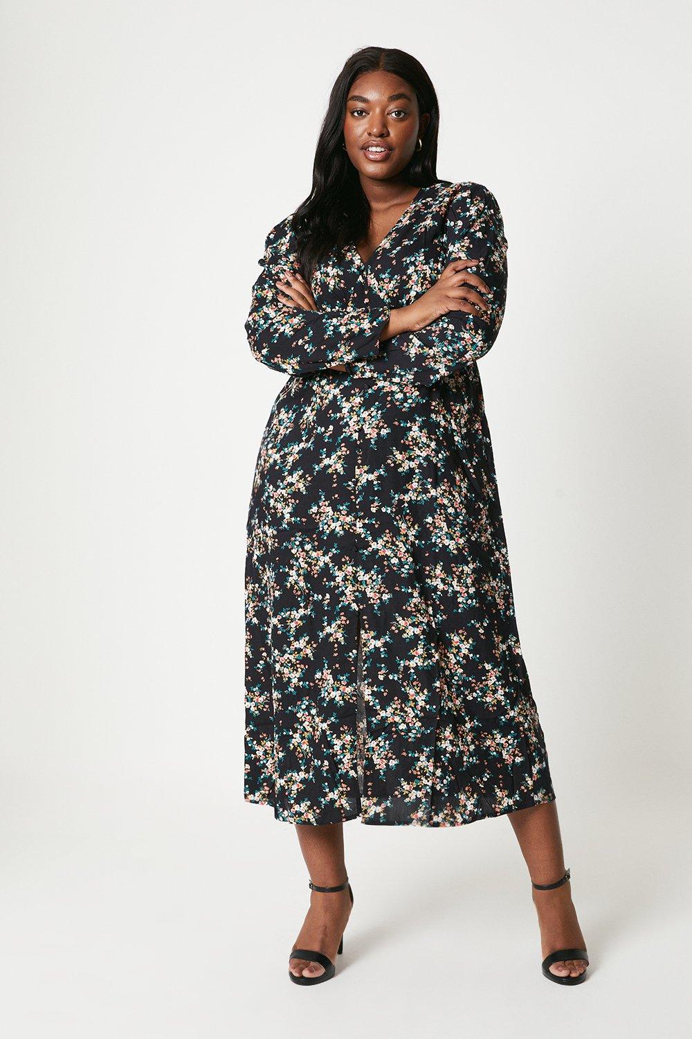 Plus size long store sleeve midi dress