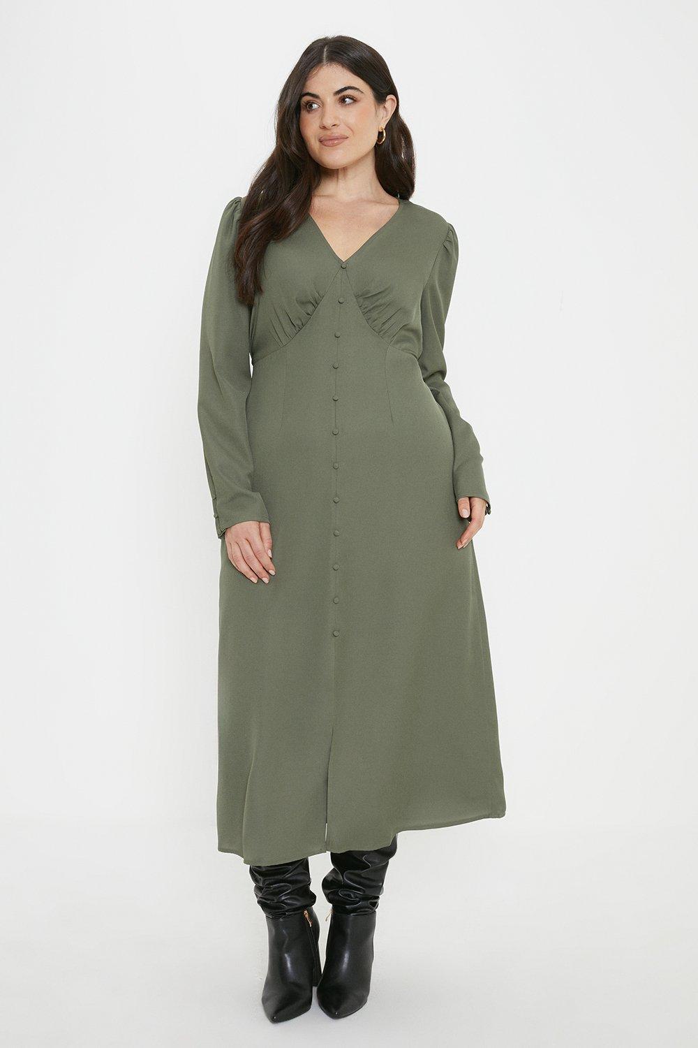 Women’s Curve Long Sleeve Midi Dress - khaki - 26