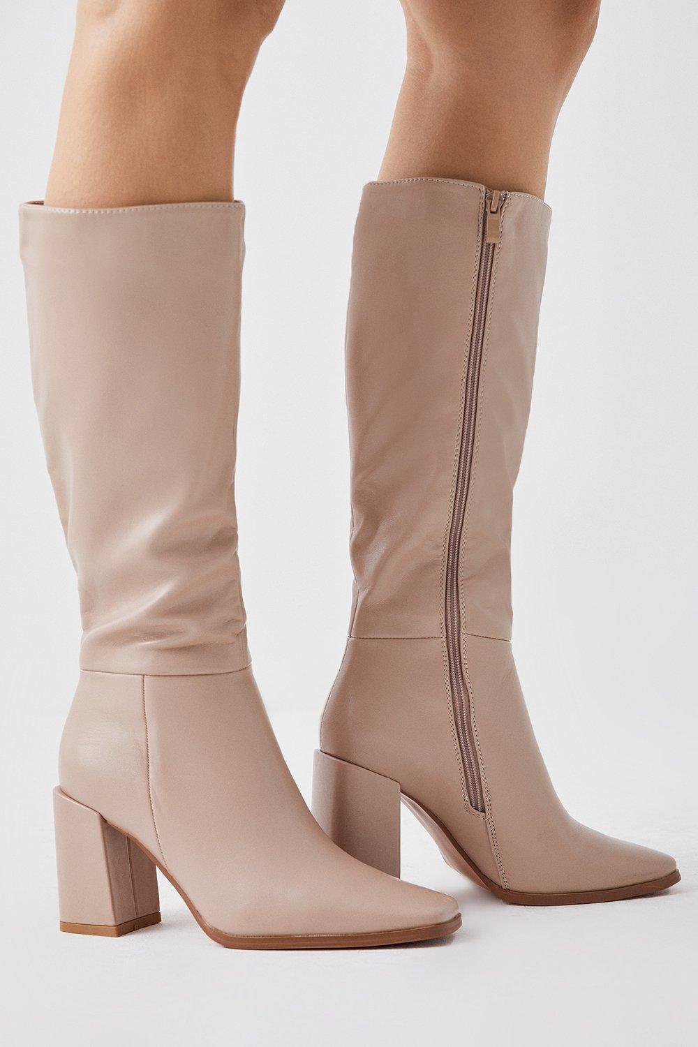 Women’s Kristen Square Toe Clean Knee High Boots - beige - 8