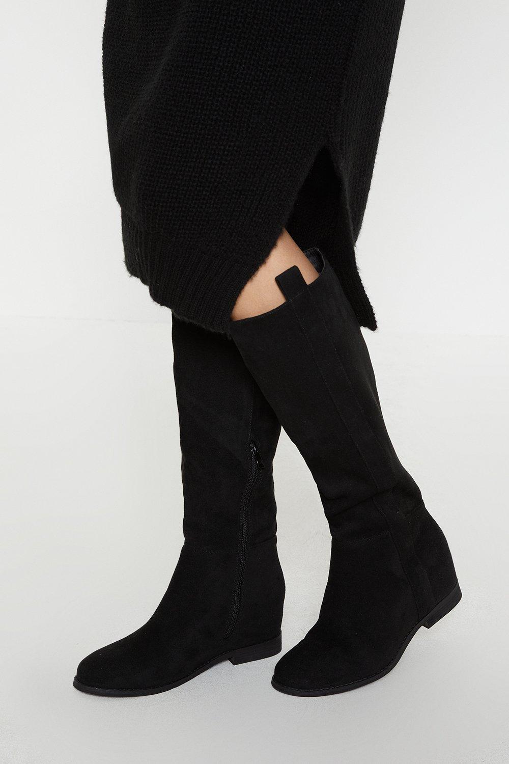 Women’s Krista Concealed Wedge Knee High Boots - natural black - 3