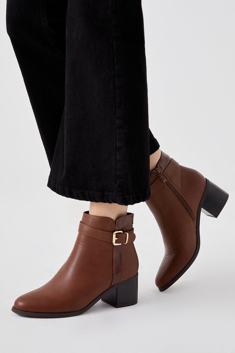 Boots Good For The Sole Moira Material Mix Block Heel Ankle