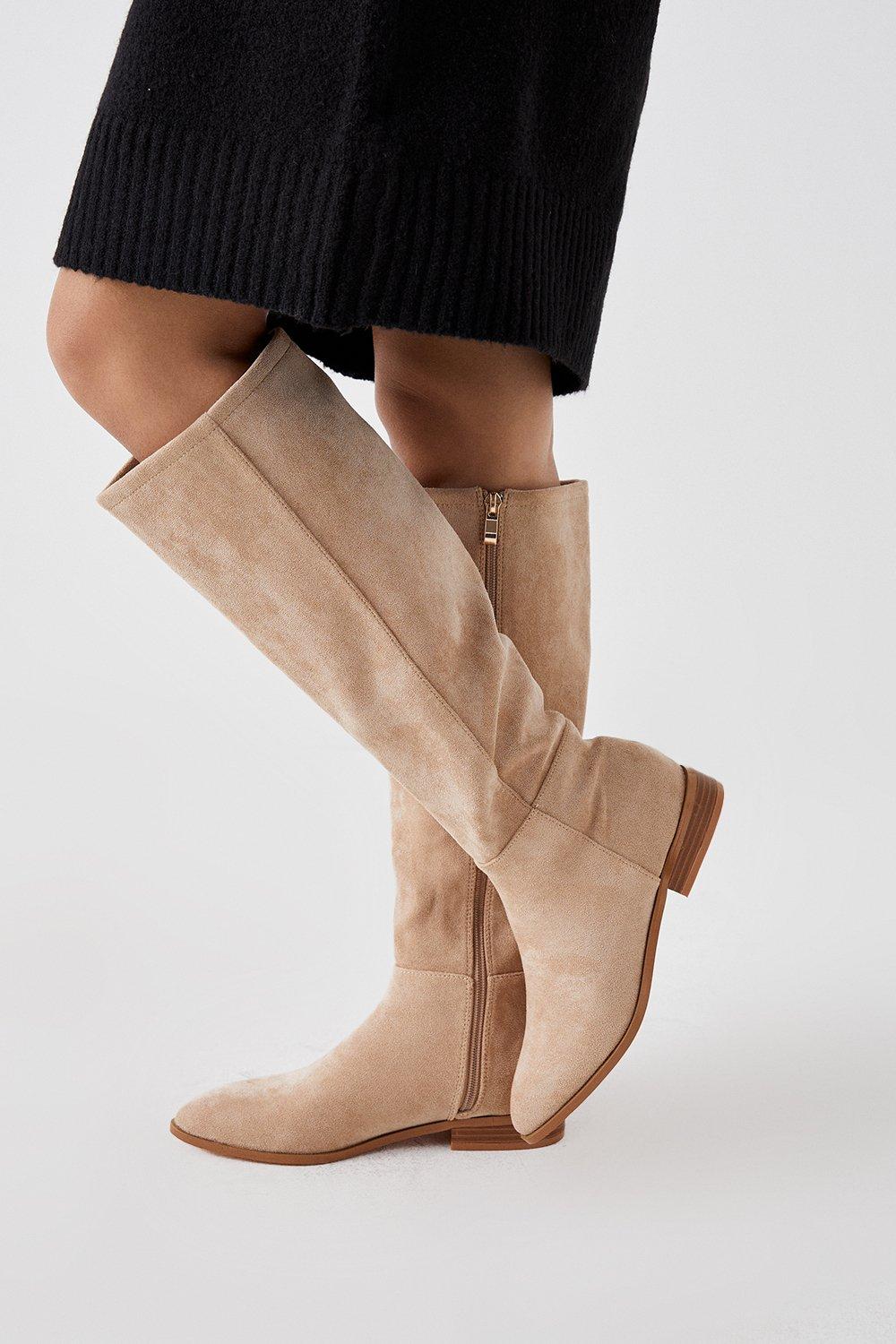 Beige flat knee high hot sale boots