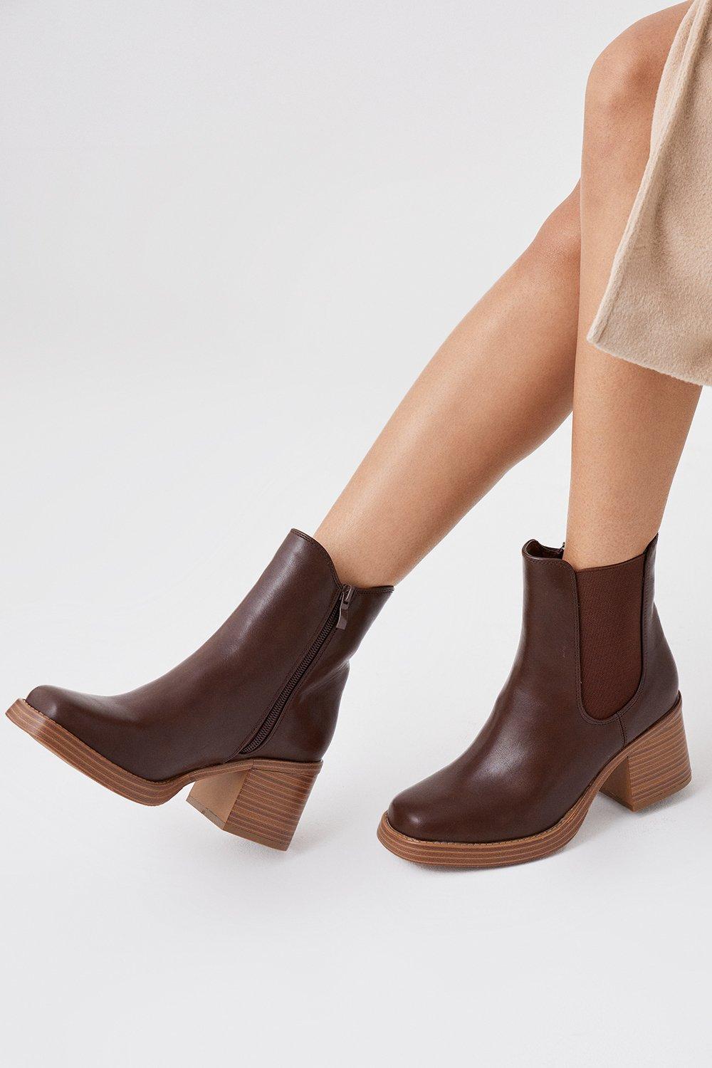 Women’s Faith: Alberta Square Toe Stack Heel Ankle Boots - brown - 8