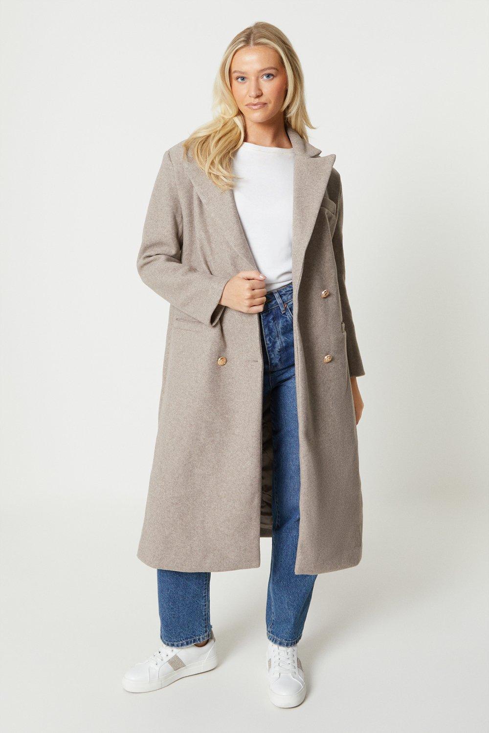 Women's Longline Double Breasted Formal Coat - taupe - S