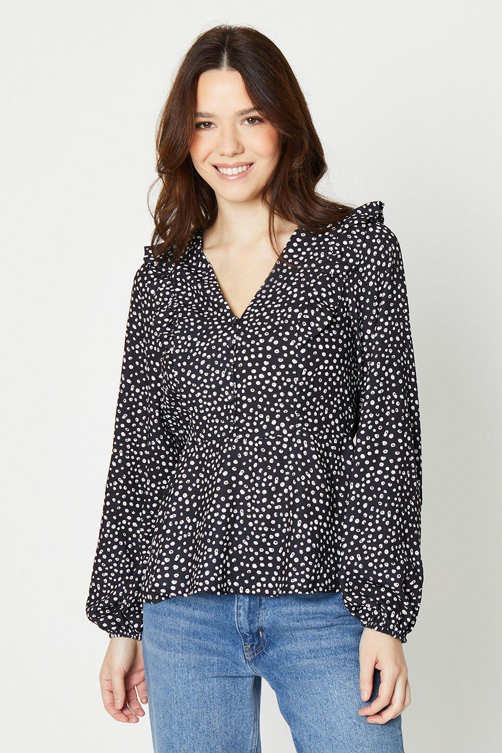 Womens Button Front Long Sleeve Blouse