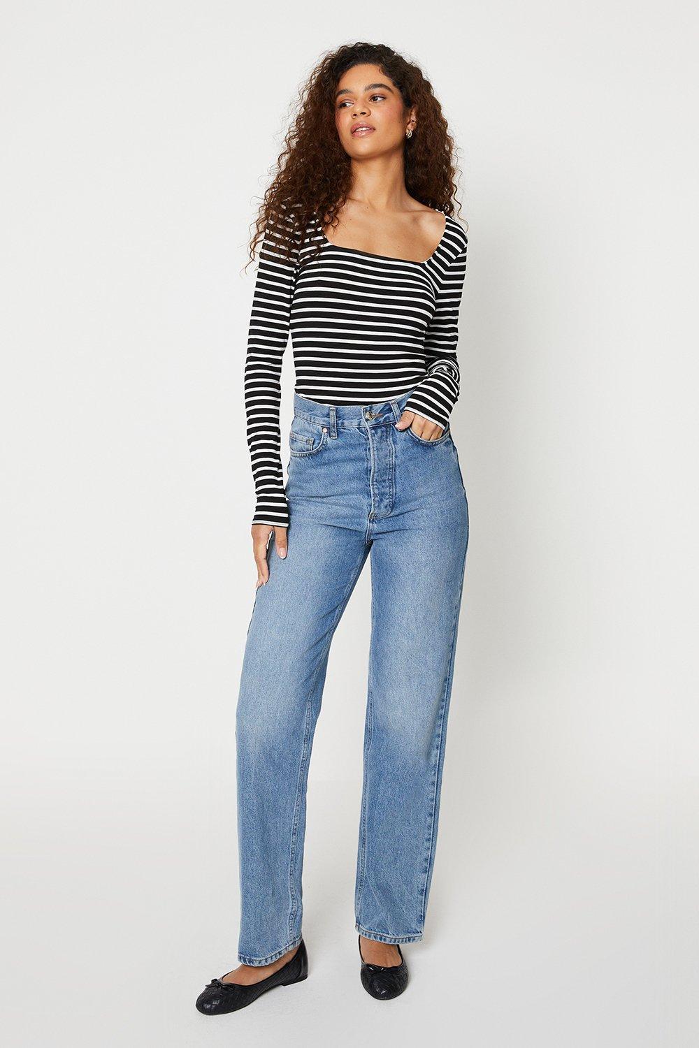 Women’s Tall Stripe Square Neck Long Sleeve Top - XL