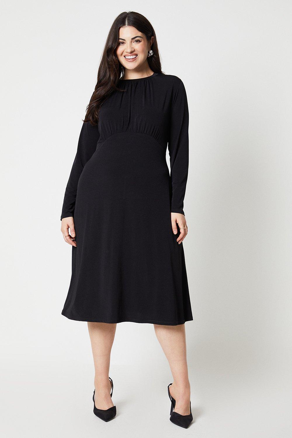 Women's Curve Empire Long Sleeve Midi Dress - black - 20