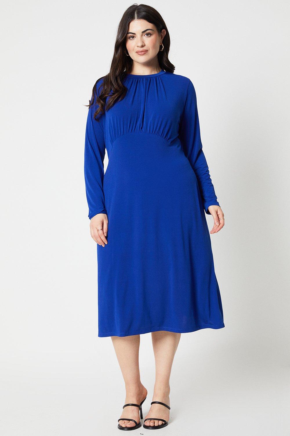 Women’s Curve Empire Long Sleeve Midi Dress - cobalt - 20