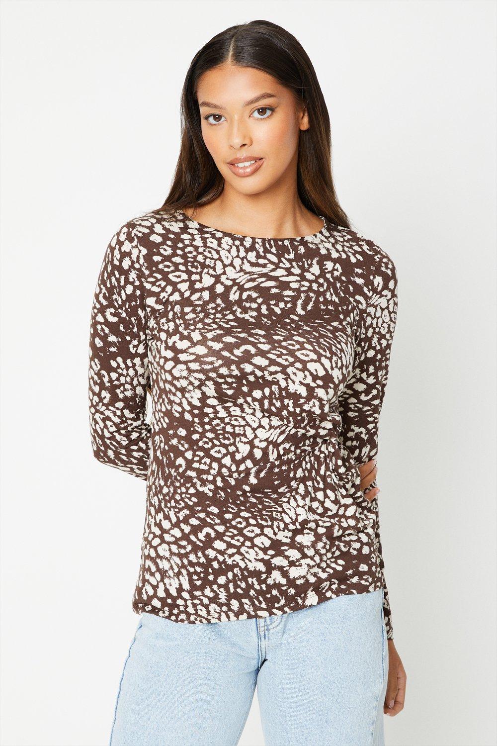 Women's Side Knot Detail Long Sleeve Top - animal - S