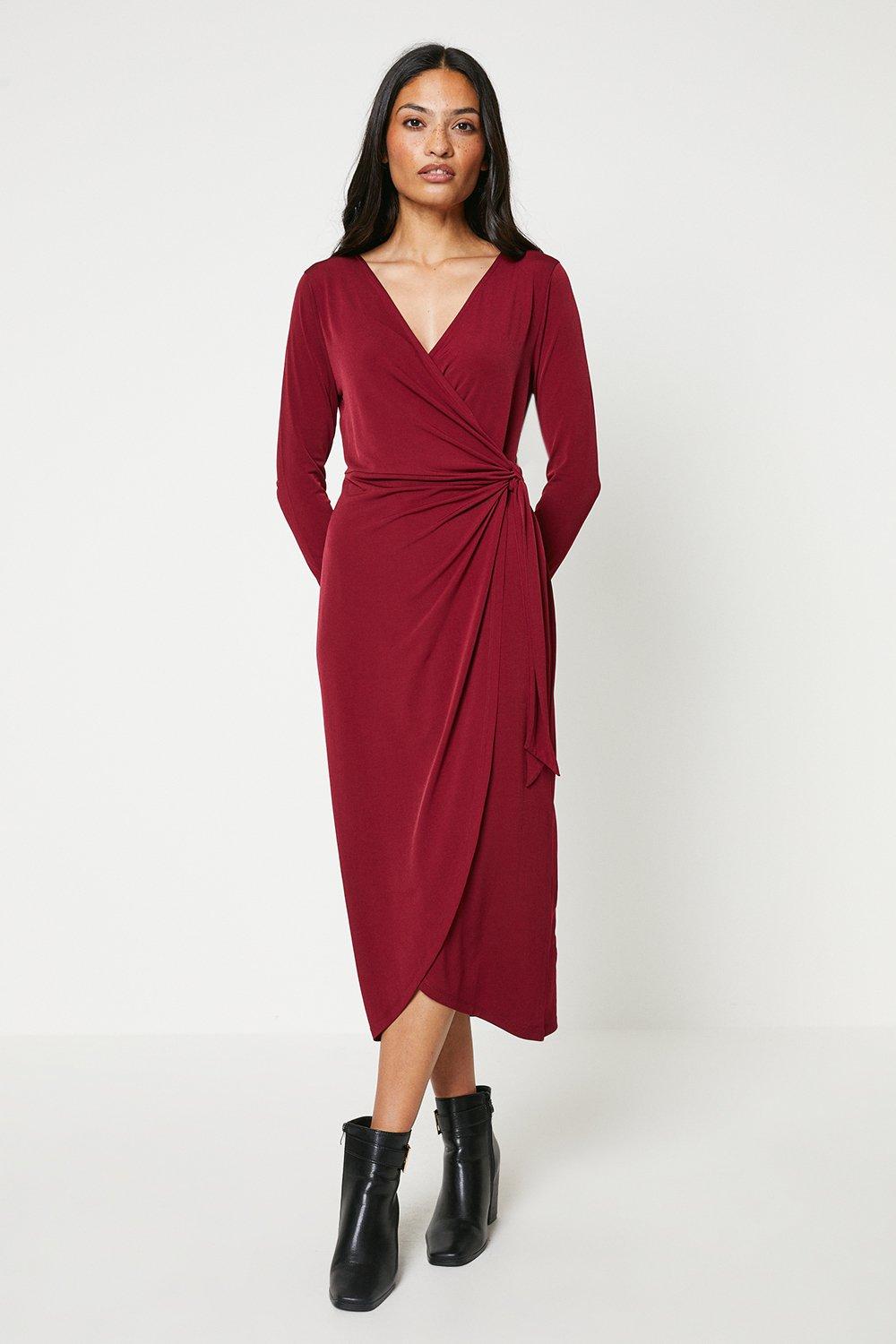 Oasis wrap clearance midi dress burgundy