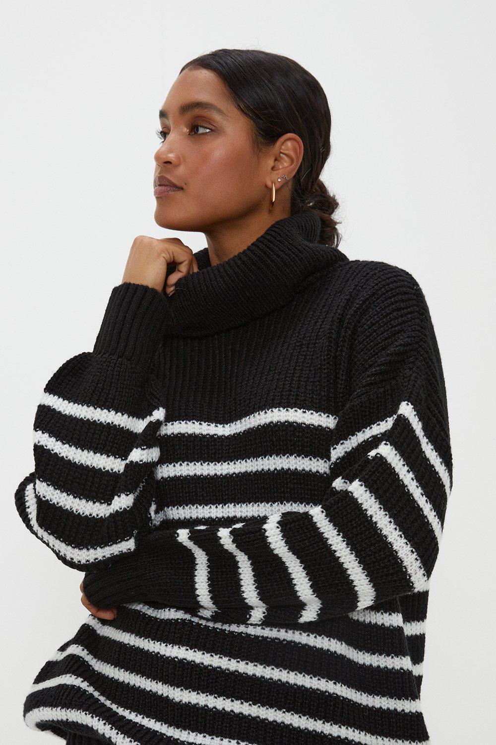 Jumpers & Cardigans, Roll Neck Longline Stripe Jumper