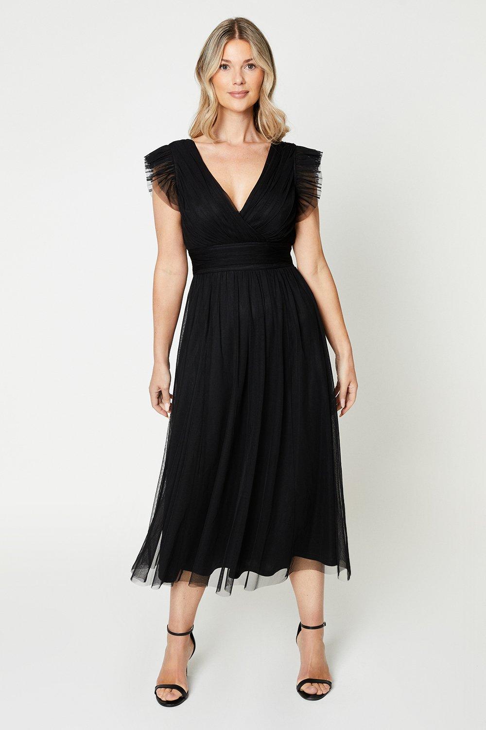 Black tulle midi outlet dress