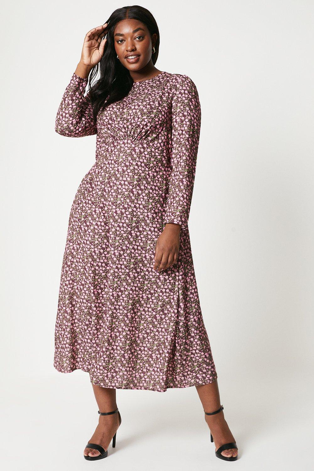 Women's Curve Empire Long Sleeve Midi Dress - berry - 22