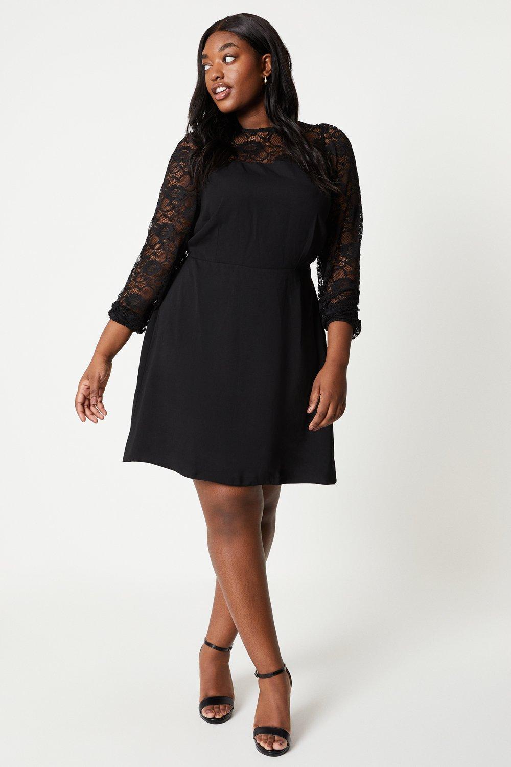 Womens Curve Lace Long Sleeve Fit And Flare Dress
