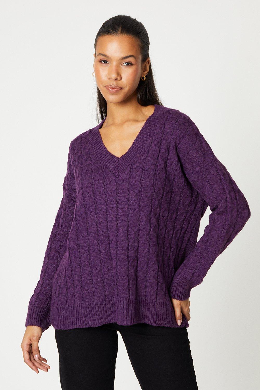 Women's V Neck Honeycomb Jumper - purple - XL