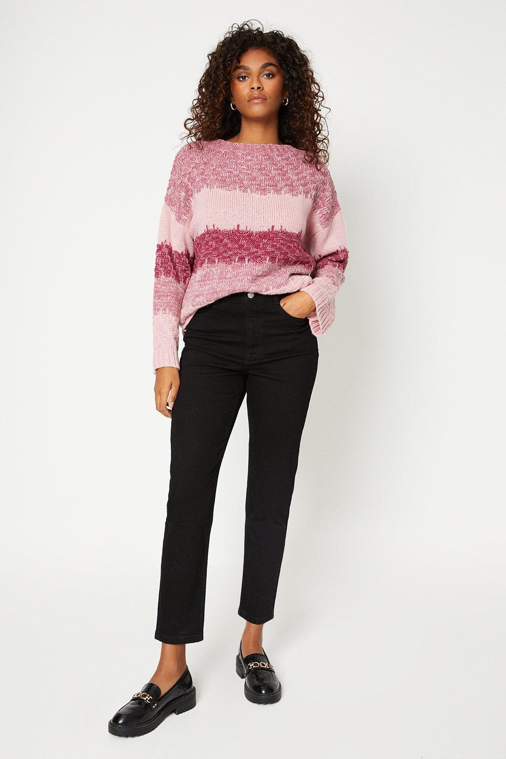 Women's Stripe Knitted Jumper - pink - L