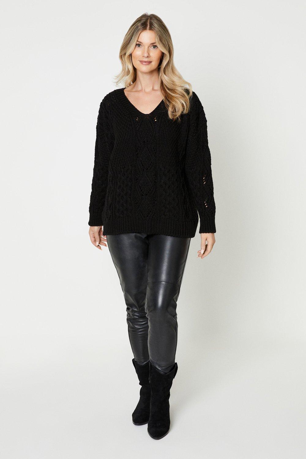 Womens V Neck Cable Jumper
