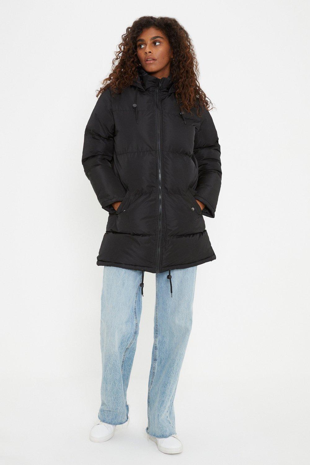 Women's Midi Padded Hooded Coat - black - 14