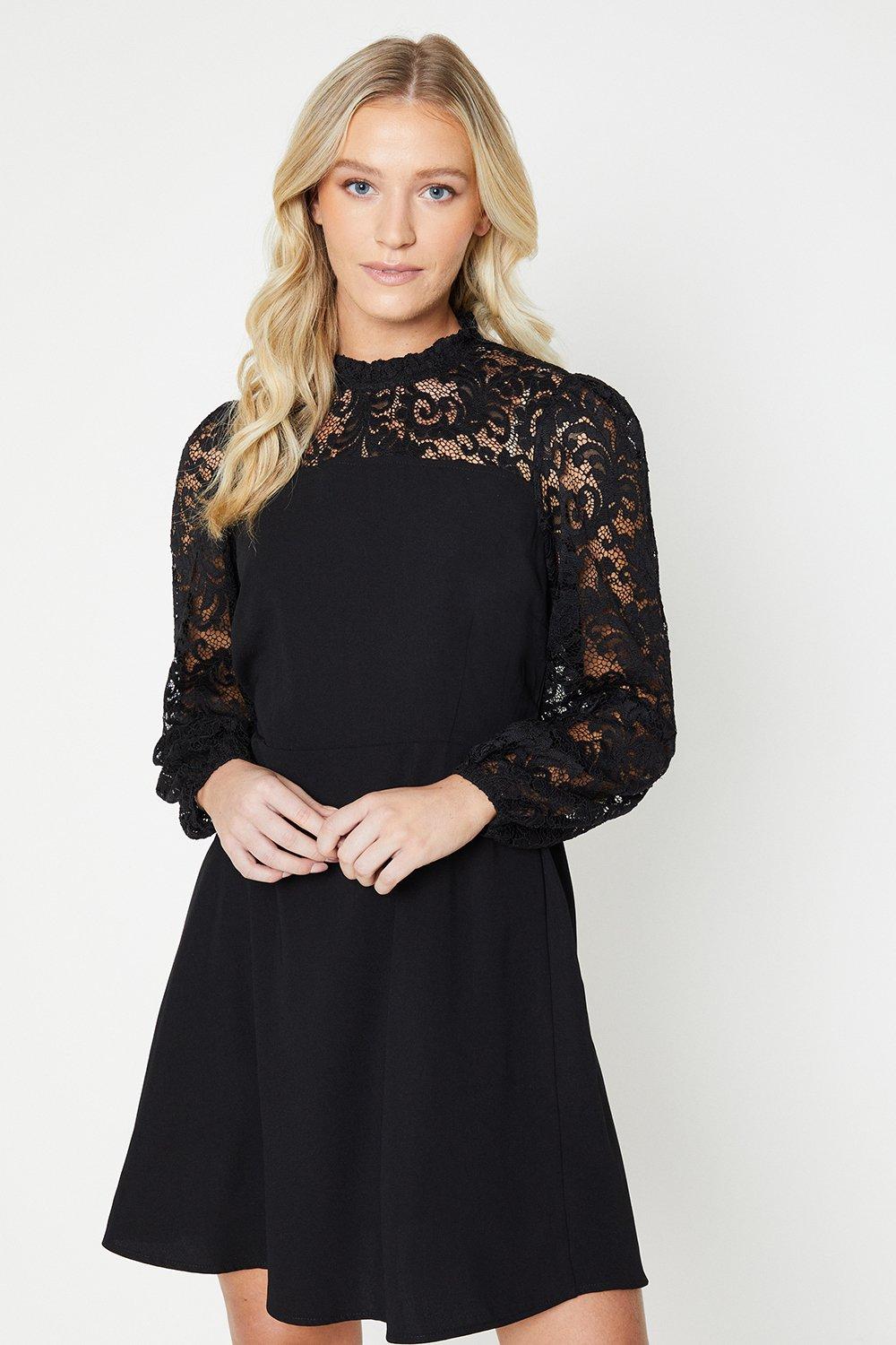 Women's Lace Mix Mini Dress - black - 14