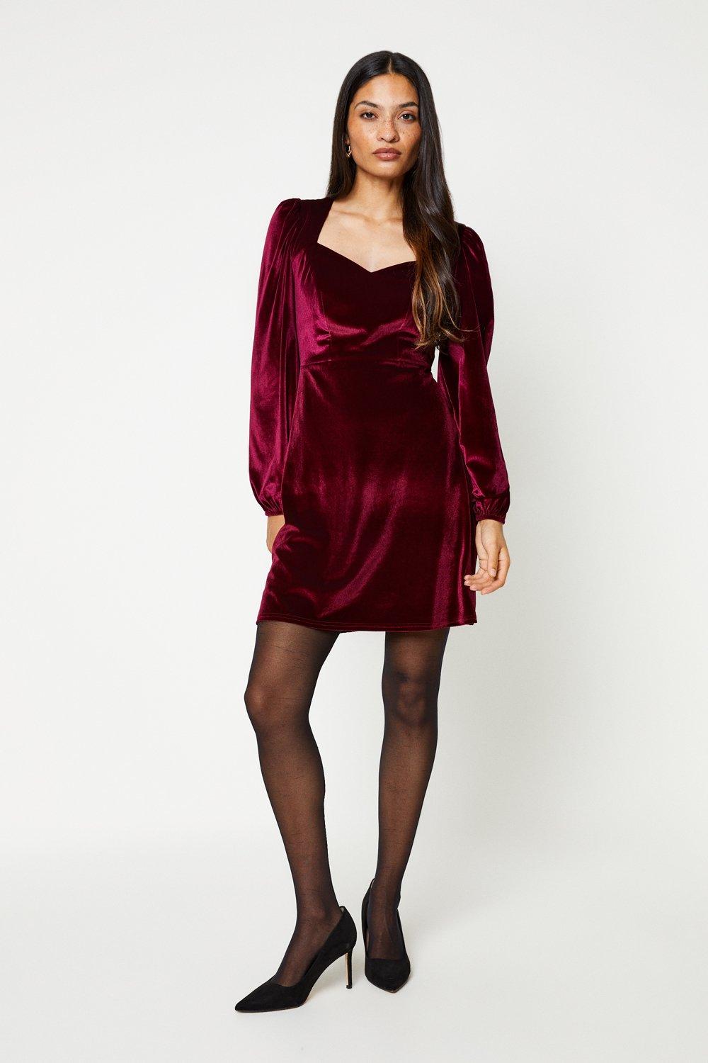 Women's Velvet Fit And Flare Mini Dress - berry - 8