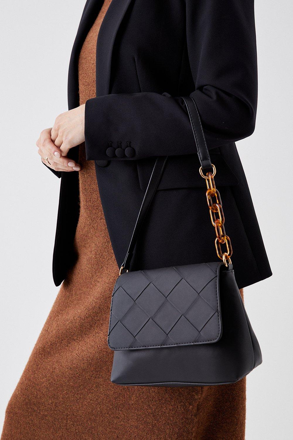 Women's Sofia Woven Chain Detail Shoulder Bag - black - ONE SIZE