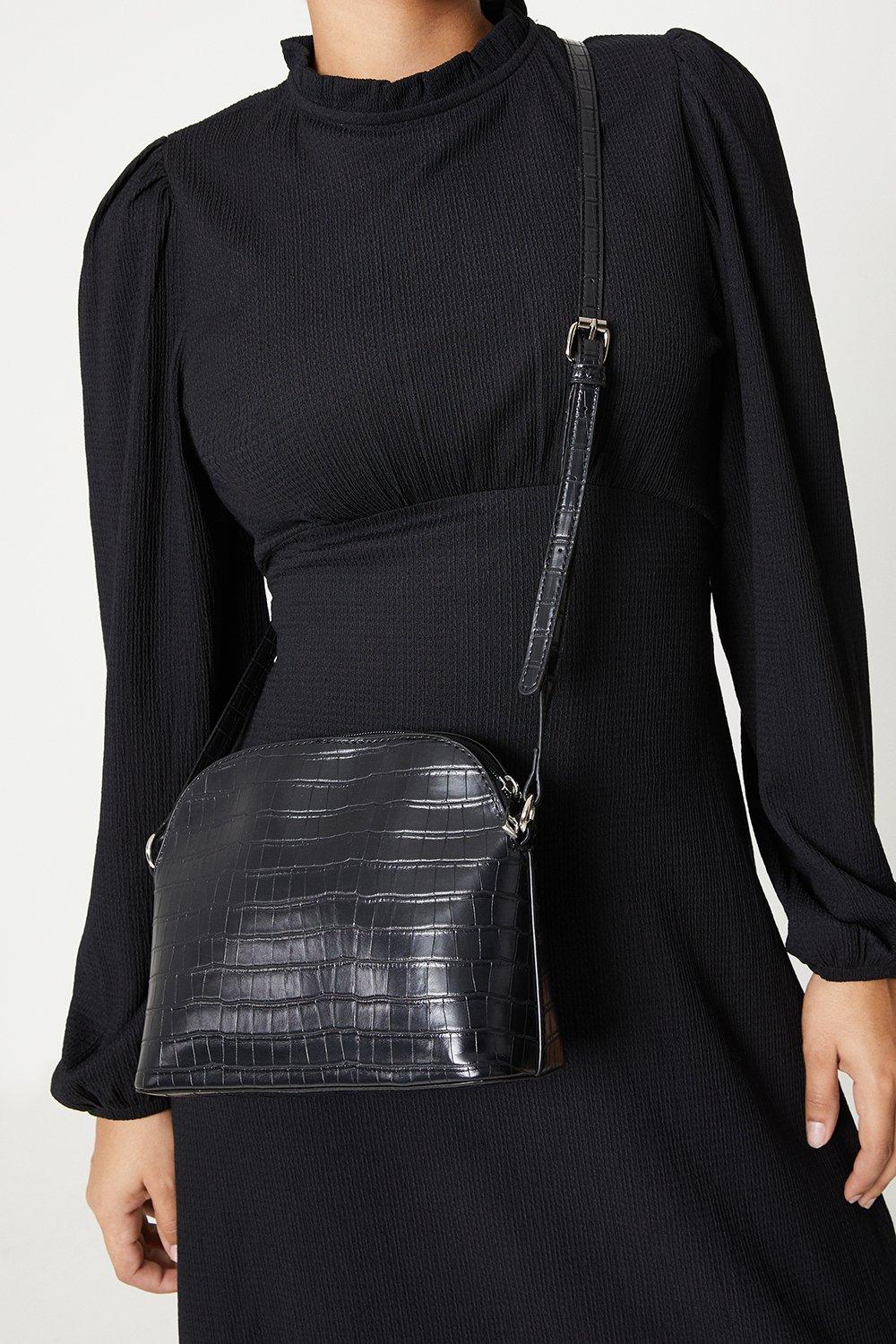 Women’s Dorie Croc Print Cross Body Bag - black - ONE SIZE