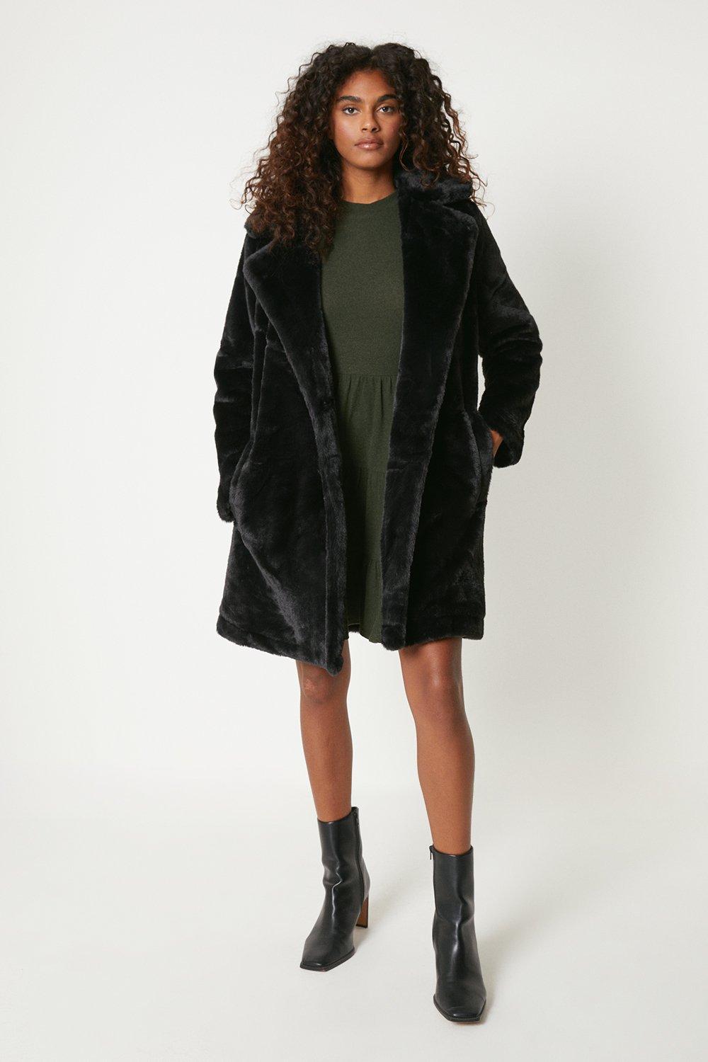 Womens Faux Fur Midi Coat