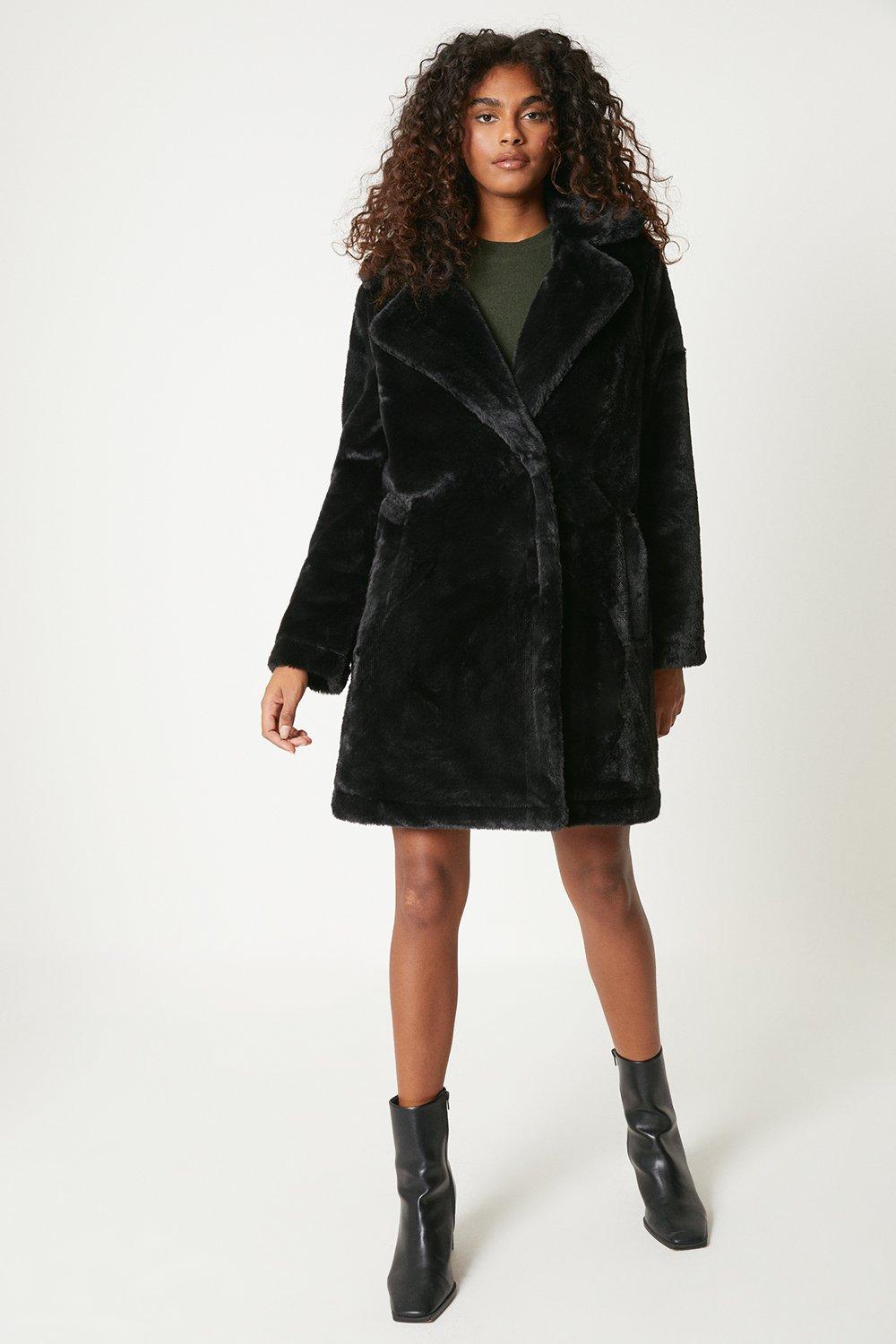 Black midi clearance faux fur coat