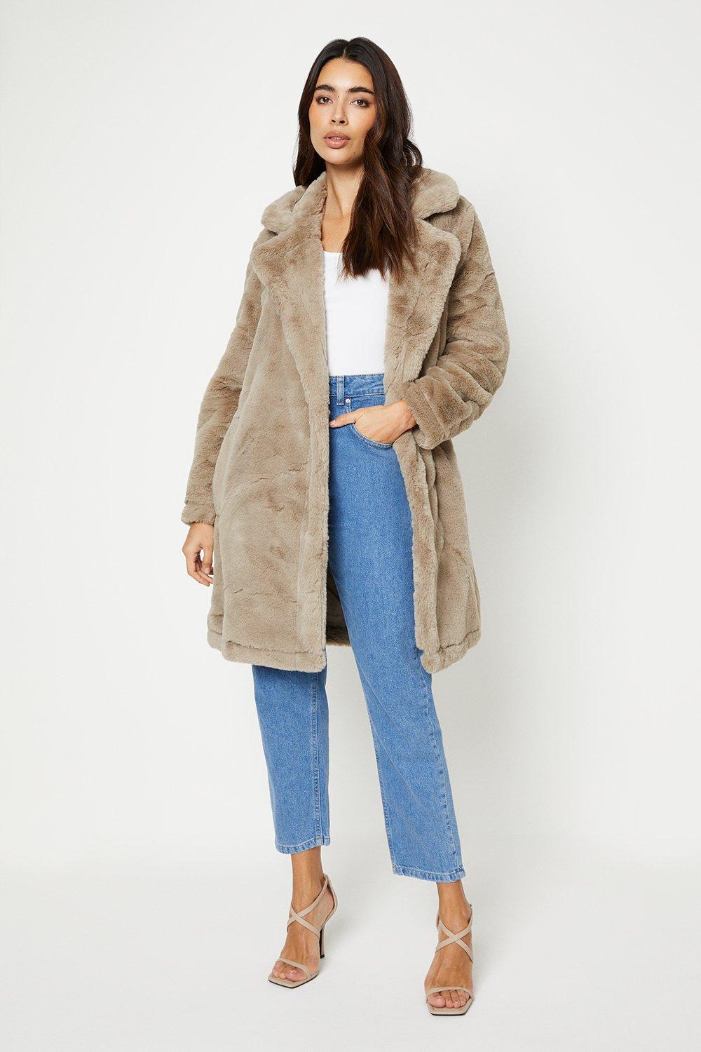 Women’s Faux Fur Midi Coat - mink - 16