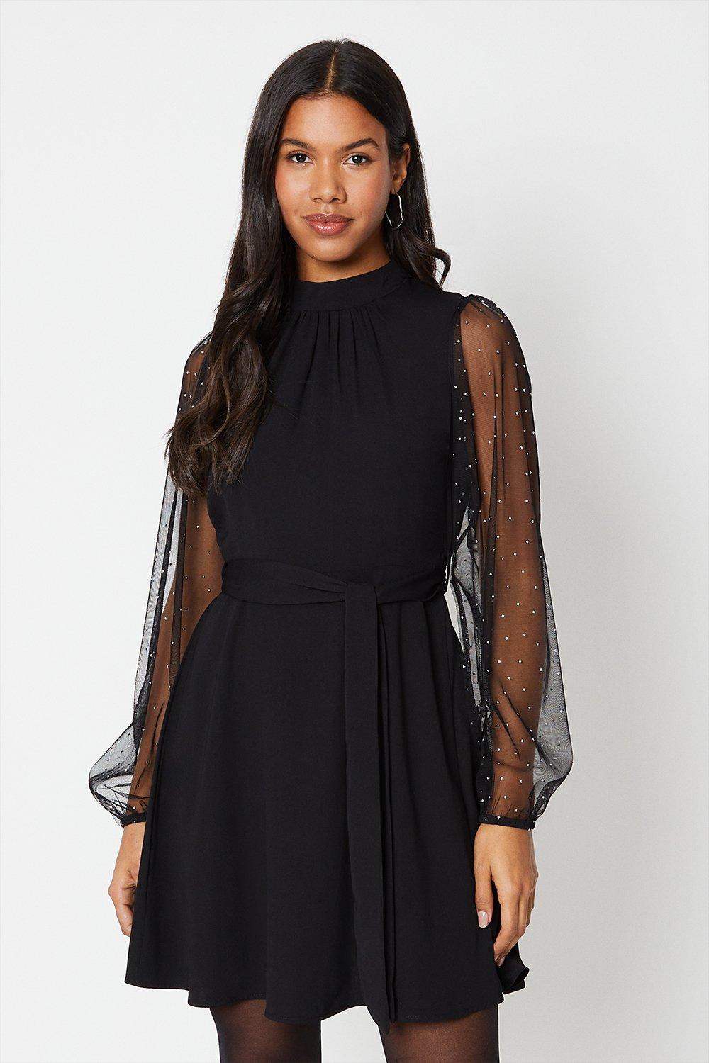 Women's Mesh Sleeve Mini Dress - black - 8