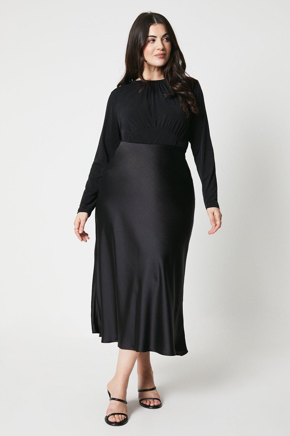 Women's Curve Satin Bias Midi Skirt - black - 22