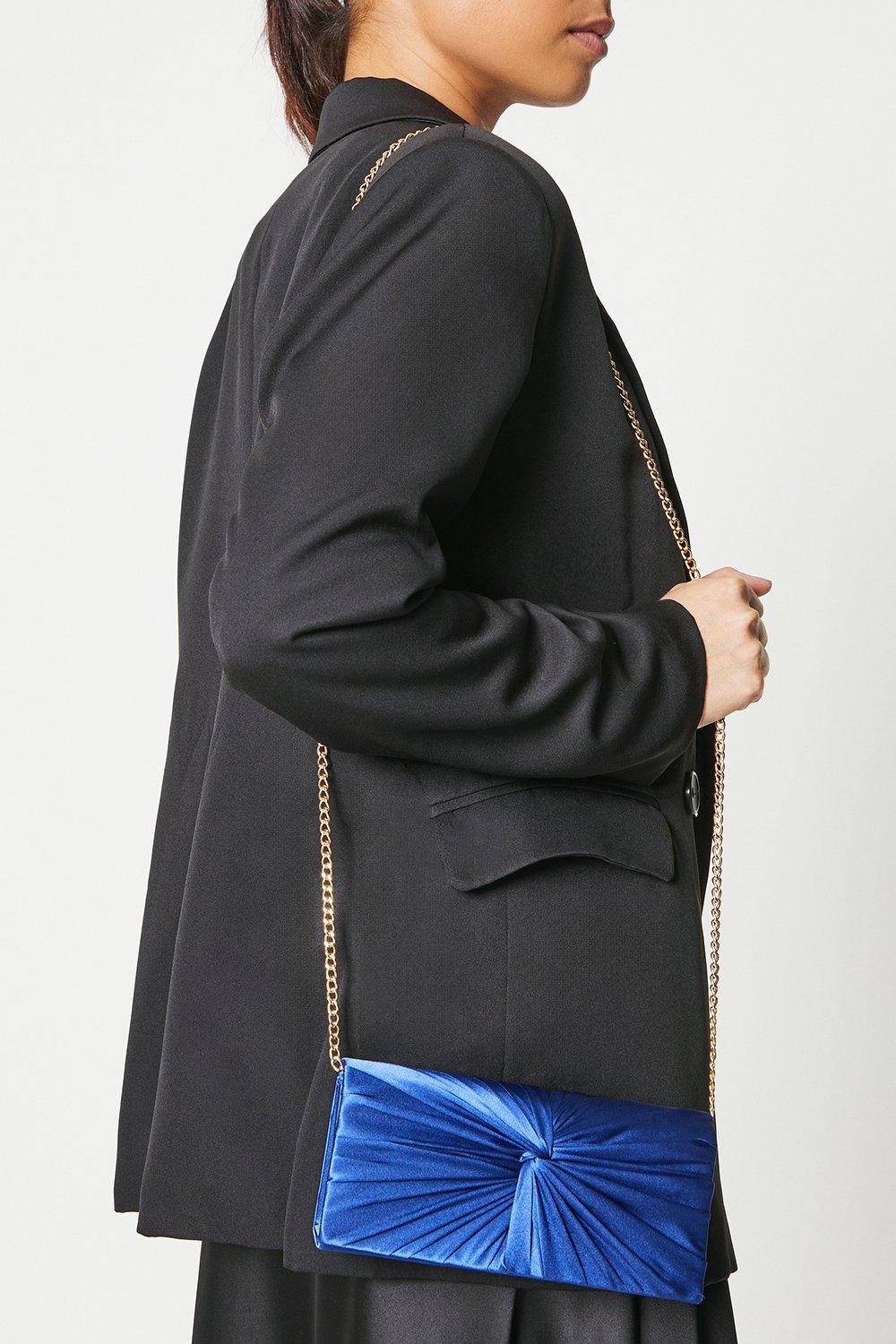 Women's Beauty Twist Front Satin Clutch Bag - navy - ONE SIZE