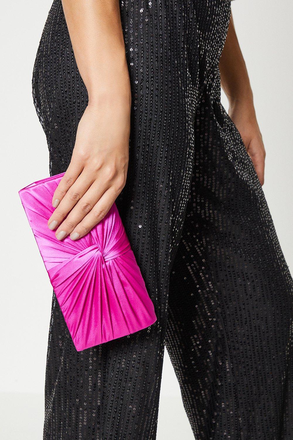 Women's Beauty Twist Front Satin Clutch Bag - pink - ONE SIZE