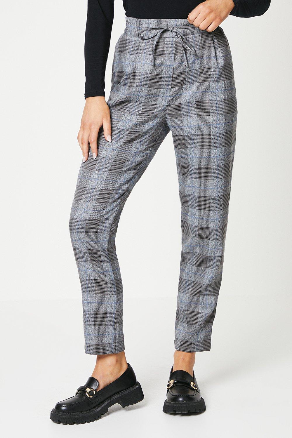 Womens Checked Tie Waist Formal Jogger