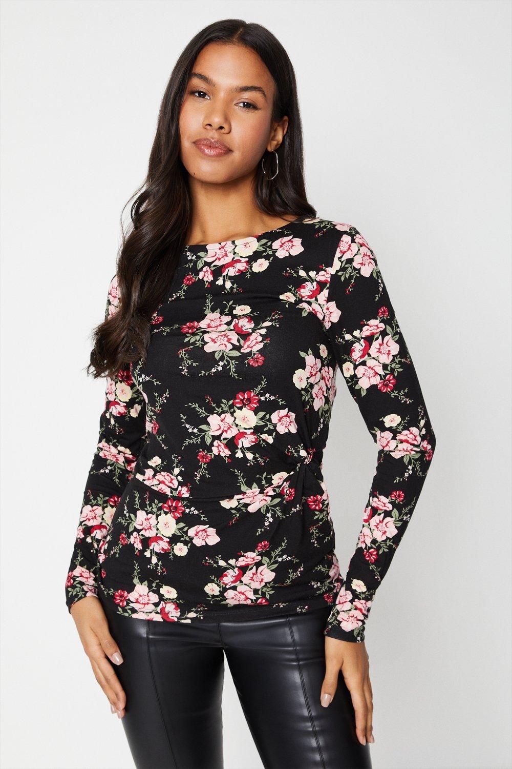 Womens Tall Side Knot Detail Long Sleeve Top