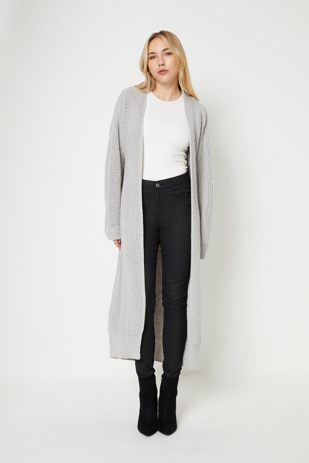 Women's Tall Chunky Knit Maxi Cardigan - grey - XL