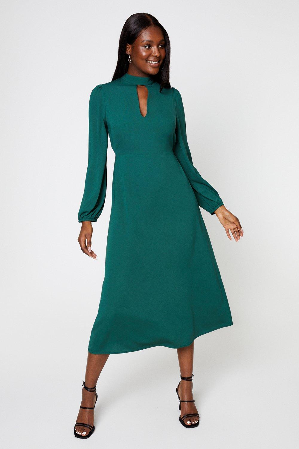 Women’s Keyhole Midi Dress - bottle green - 16
