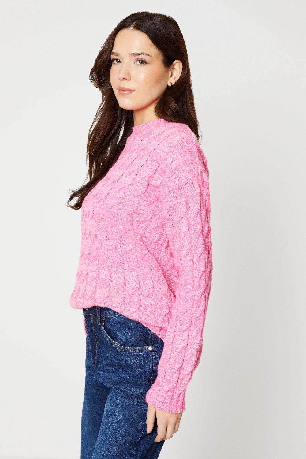 Women's Long Sleeve Cable Knit Jumper - pink - S