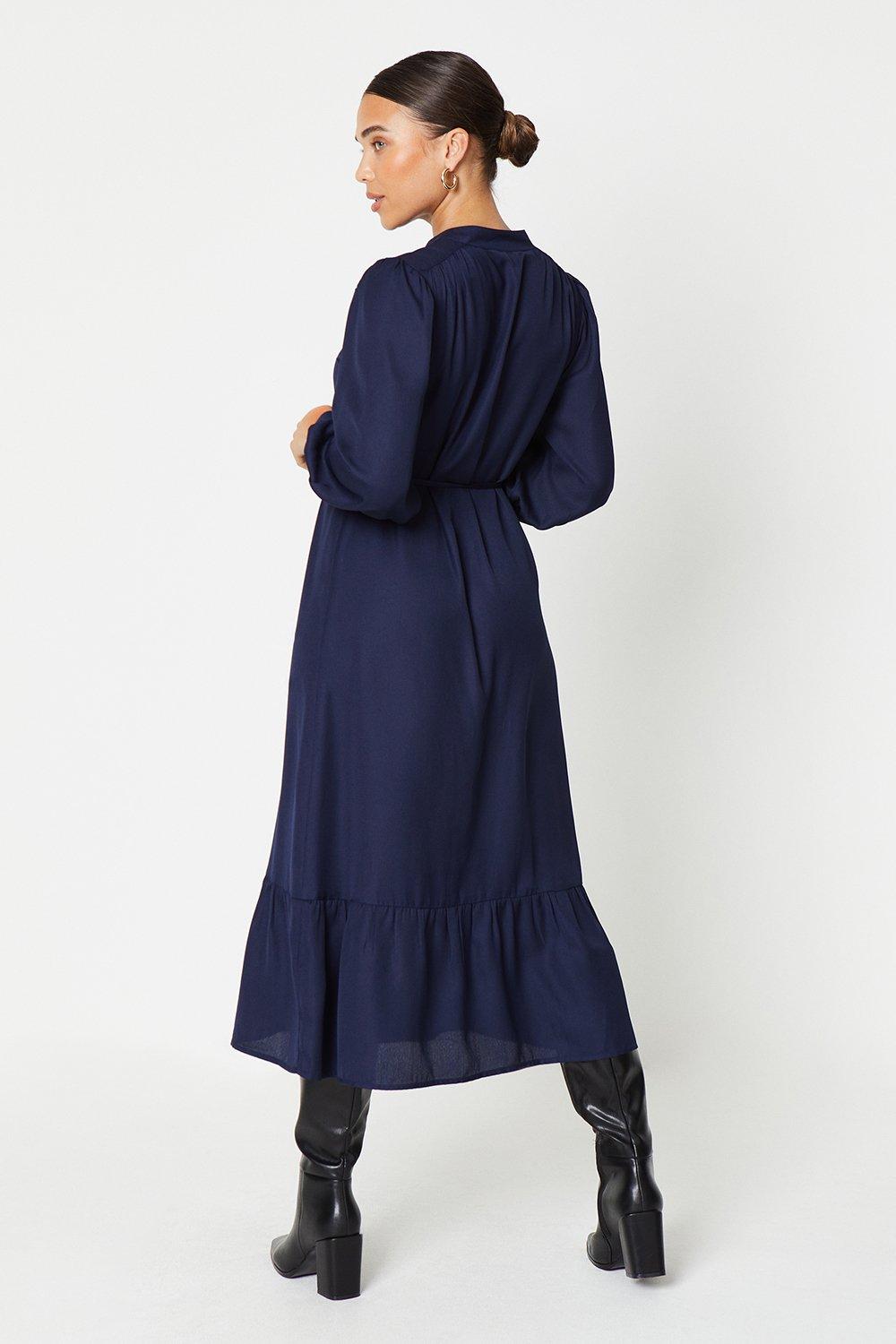 Dresses | Petite Navy Frill Hem Midi Shirt Dress | Dorothy