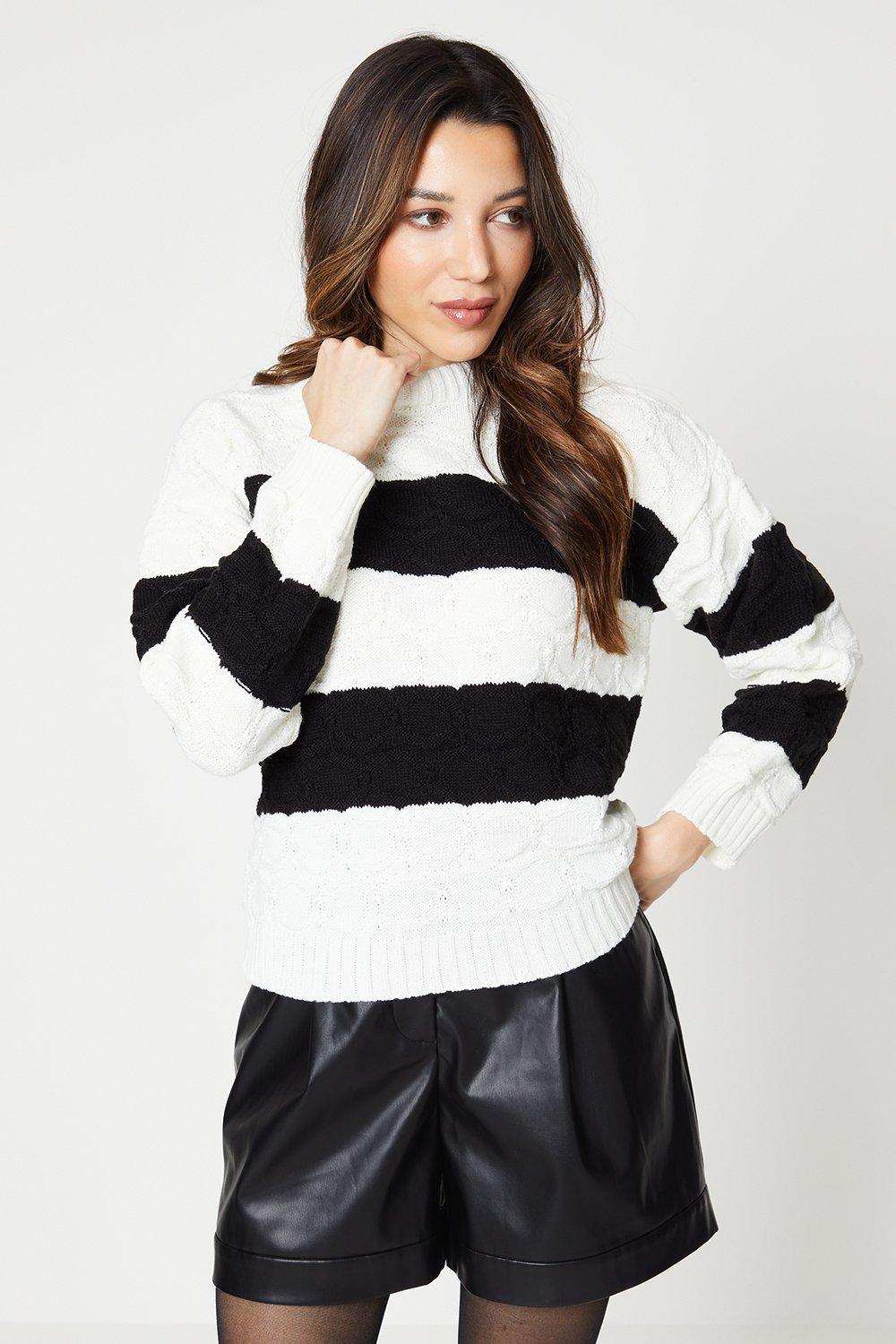 Women’s Petite Stitch Detail Stripe Knitted Jumper - black - XL