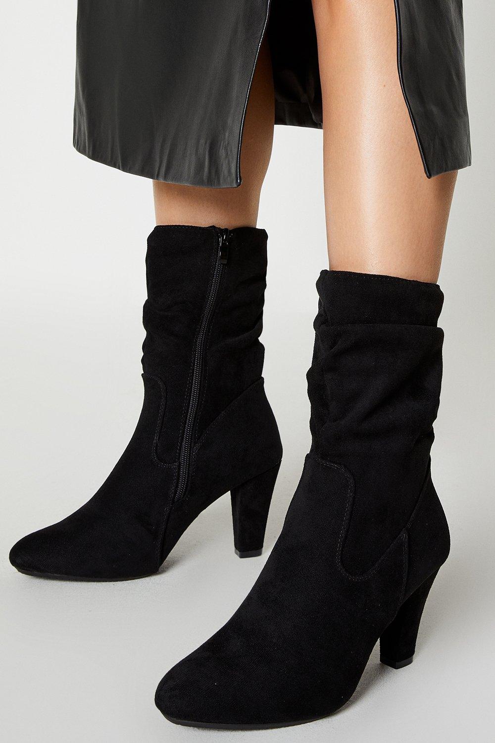 Women's Kayley Ruched Heeled Calf Boots - natural black - 5
