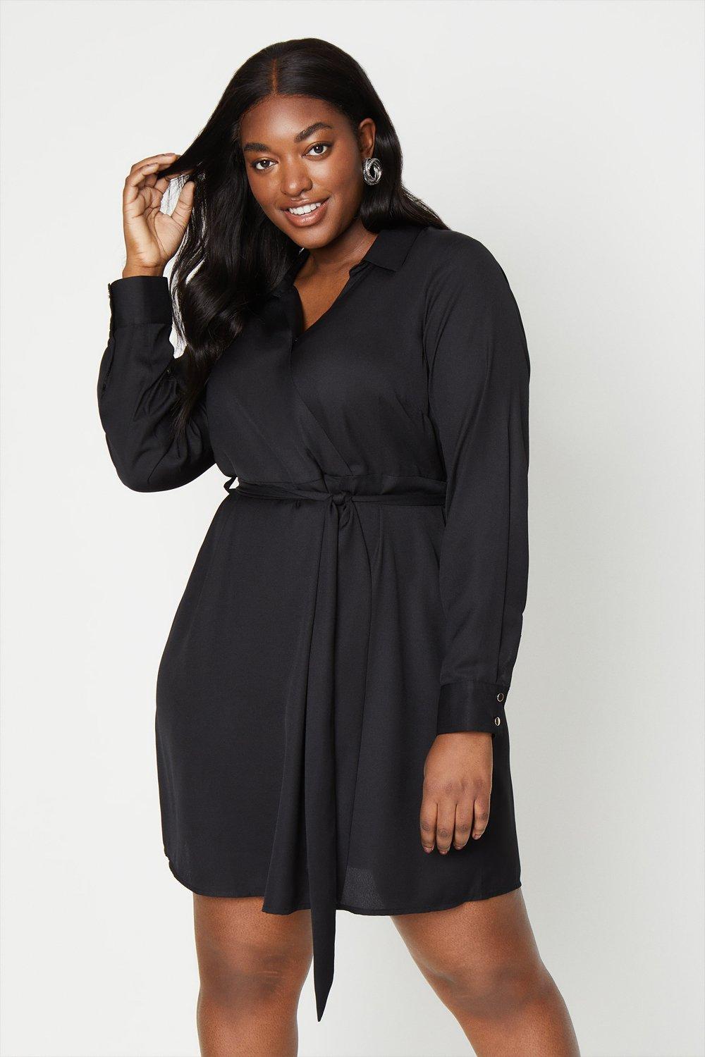 Women's Curve Button Wrap Mini Dress - black - 18