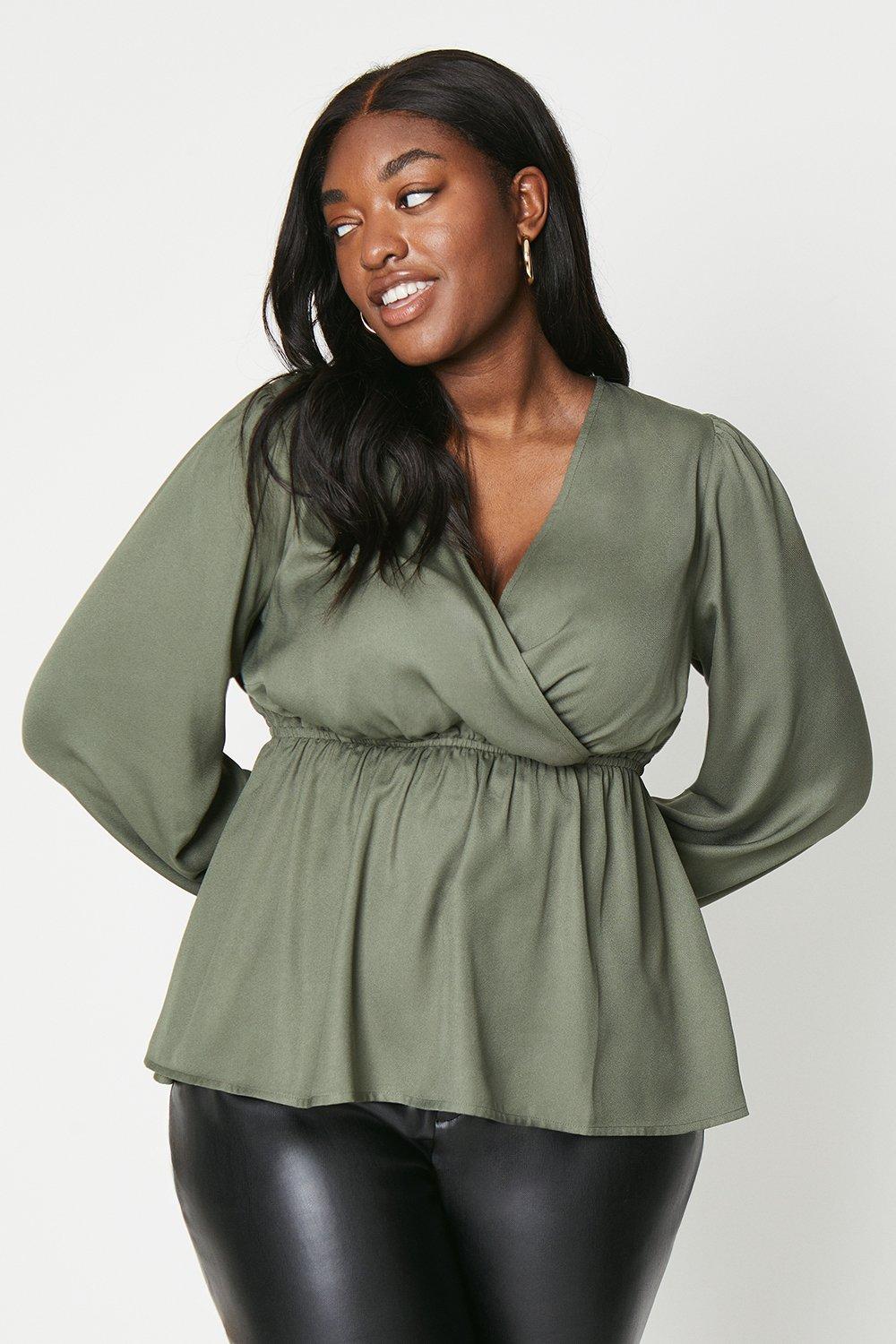 Womens Curve Ruffle Front Wrap Blouse