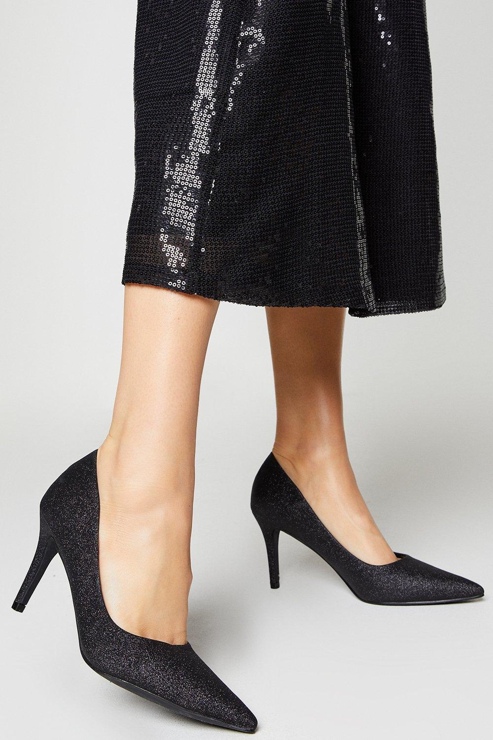 Women's Daphne Glitter Pointed Stiletto Court Shoes - black - 6