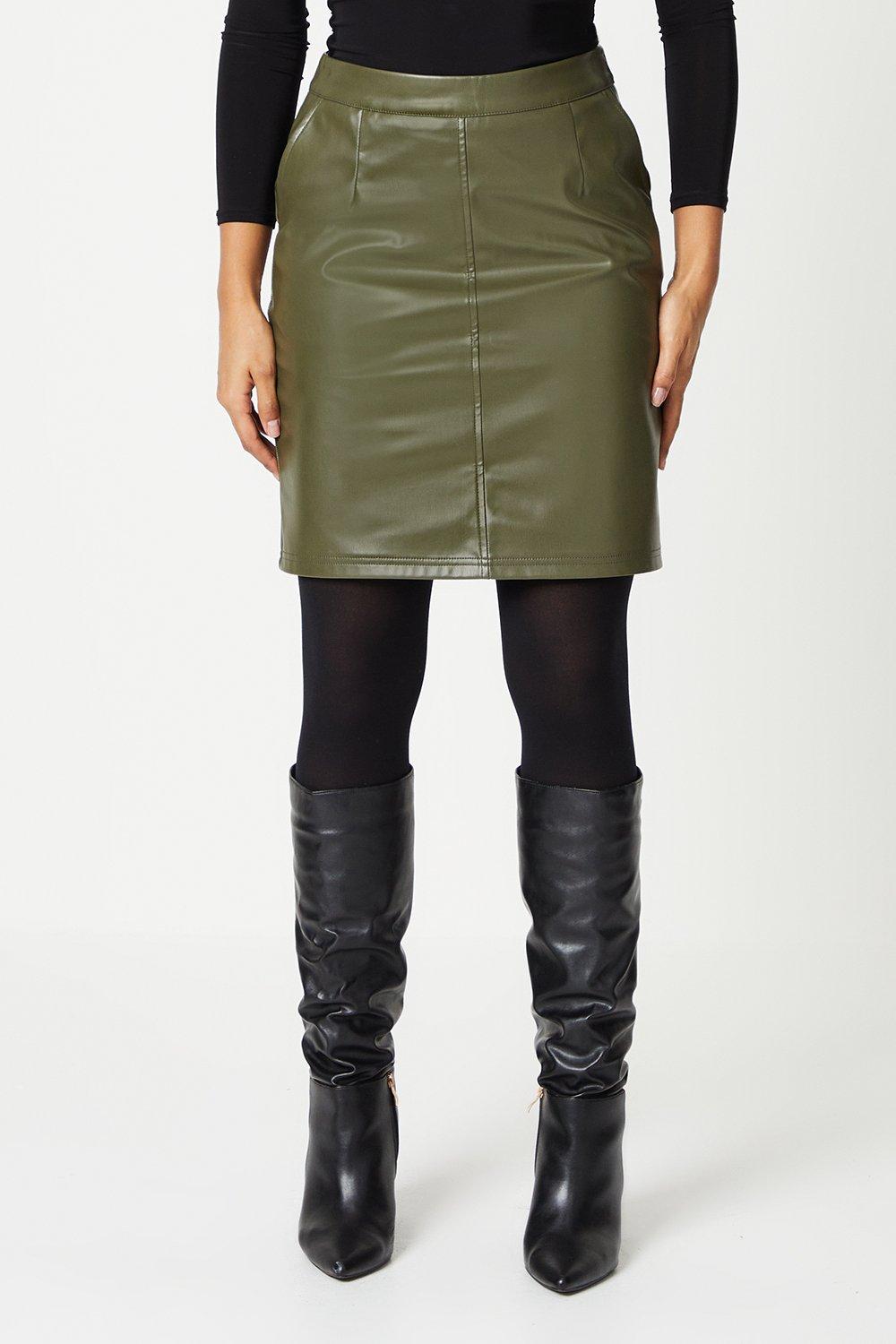 Women’s Tall Faux Leather Mini Skirt - dark olive - 10